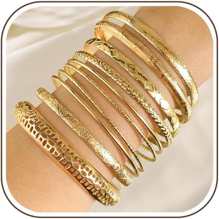10-12 Pièces Bracelets à Manchette Or pour Femme, Multi Empilable Manchette Or Large de Bracelet Gros Bracelet Joncs en Métal Texturé Bracelets Bijoux pour Femmes