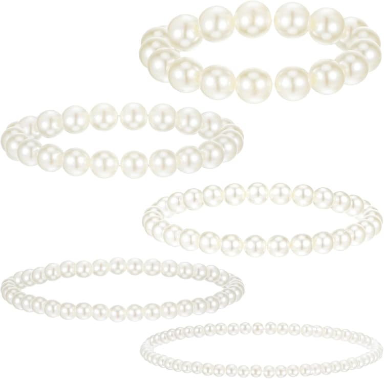 Molain Lot de 5 bracelets de perles extensibles pour femme - Bracelets élastiques empilables pour mariage - Bracelets de perles synthétiques pour femme