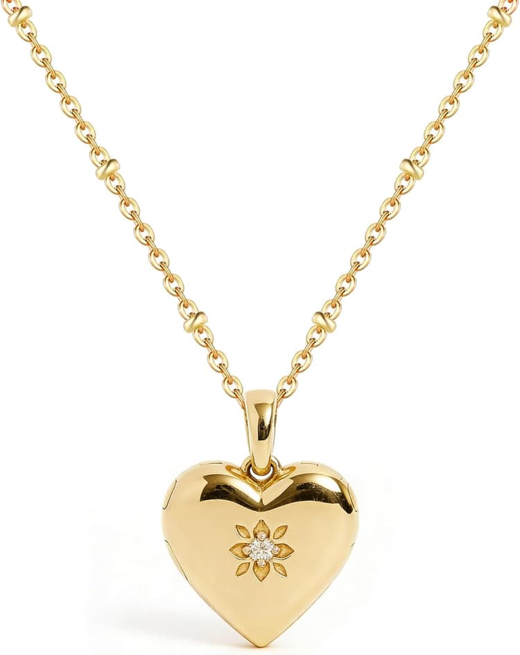 YOUFENG Love Heart Oval Locket Necklace that Holds Pictures Photo Lockets Birthday Gifts Jewelry for Women