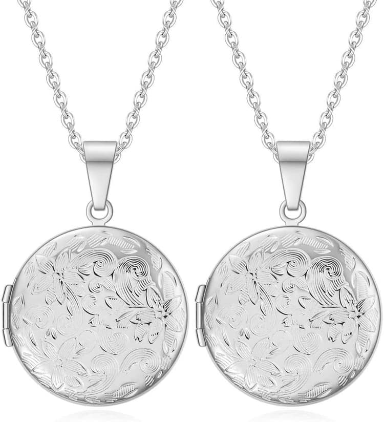Lot de 2 colliers avec médaillon pouvant contenir des photos en forme de fleur - En acier inoxydable - Pour femme et fille - Cadeau d'anniversaire
