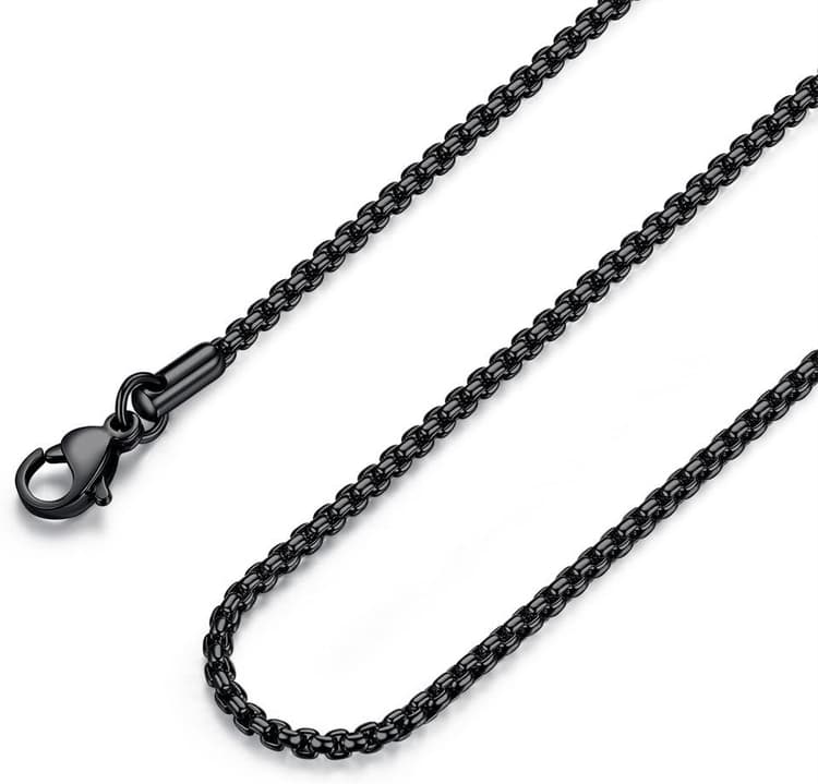 FOSIR Mens Womens Stainless Steel Black Rolo Cable Chain Necklace, Wide 2/3/4/5mm