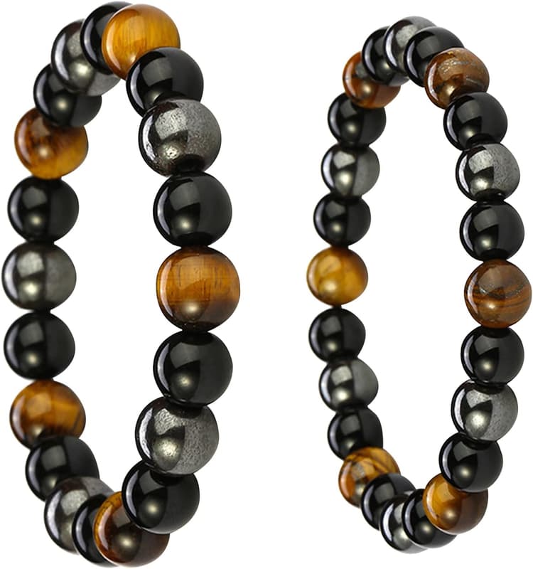 Bracelet Triple Protection 2 Pièces Bracelet Obsidienne Noire Pierre Oeil De Tigre Hématite Noire 8 Mm, 10 Mm pour Hommes Et Femmes Cadeau