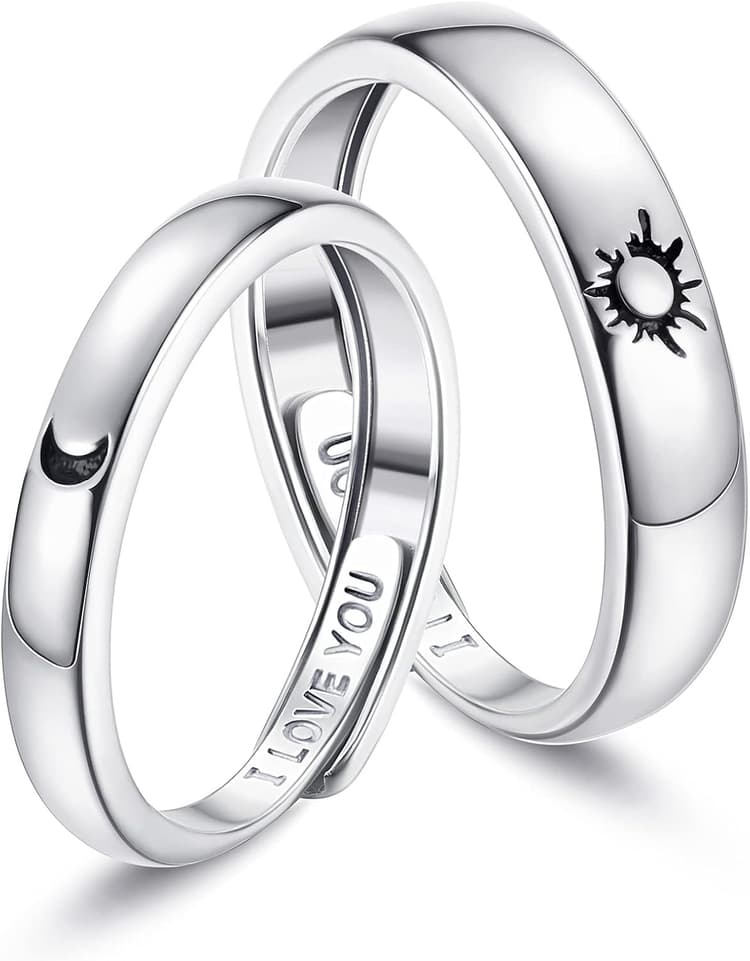 LOLIAS Couple Bague 925 Argent Sterling Bagues de Fiançailles Argent Alliance pour Femmes Hommes Anniversaire Anneau Mariage Alliance Couple Anneau Ensembles De Mariée Coffret Cadeau Réglable Anneau