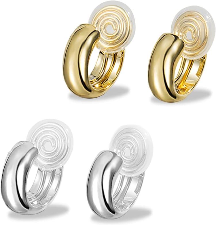 Boucles d'oreilles Créoles Grosses Boucles pour Femmes, Petites Boucles d'oreilles Créoles épaisses en or et Argent pour Filles Boucles d'oreilles Huggie Argent Sterling pour Dames Cadeaux