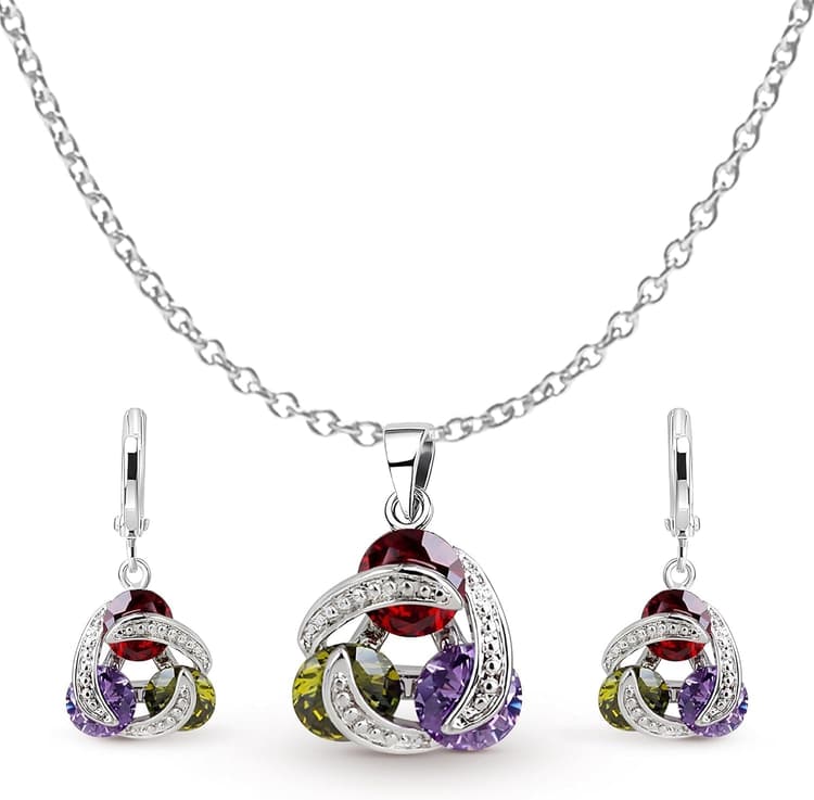 Crystalline Azuria Ensembles de Bijoux de Mariage pour Mariée Bijoux de Demoiselle d'honneur Collier Pendentif et Boucles d'Oreilles Parure de Bijoux pour Femme et Fille