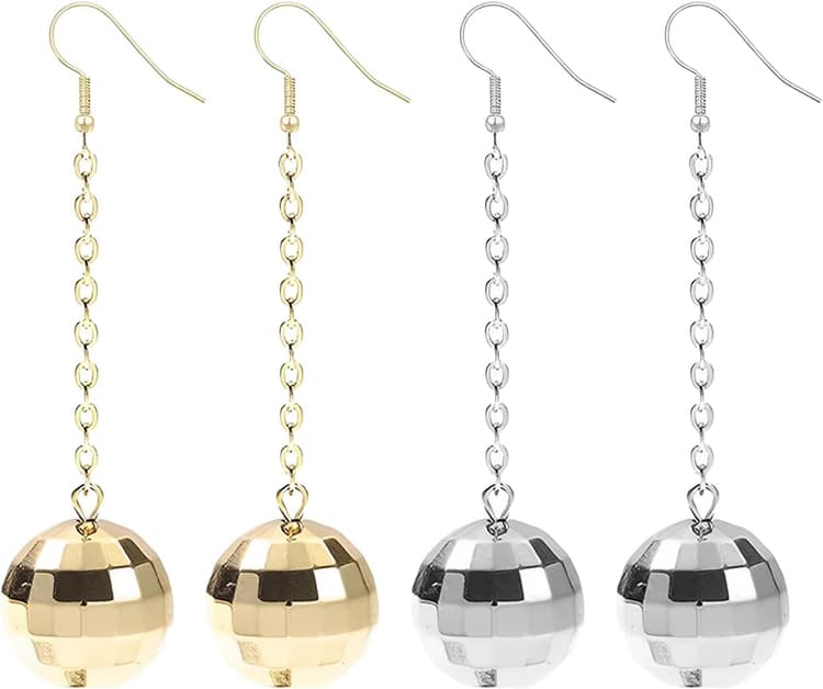 Paires De Boucles d'oreilles À Thème Disco, De Longues Boucles d'oreilles De Remorque, Boucles d'oreilles De Personnalité Élées, Boucles d'oreilles Rétro, Accessoires De Vêtements (Or, Argent)