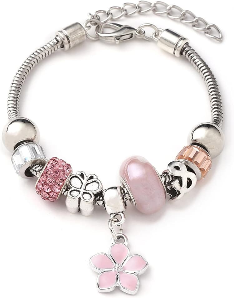 Bracelet à breloques pour fille - Bracelet à breloques réglable - Bracelet en cristal scintillant - Cadeau pour fille (rose), M, Synthétique, Non.