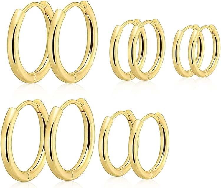 5 Paires Boucles d'oreilles Créoles en Acier Inoxydable Boucles d'oreilles Cercles Cartilage Anneaux de Nez Lèvres pour Femme Homme, Boucle d Oreille Homme Anneaux, 8/10/12/14/16 mm (Or)