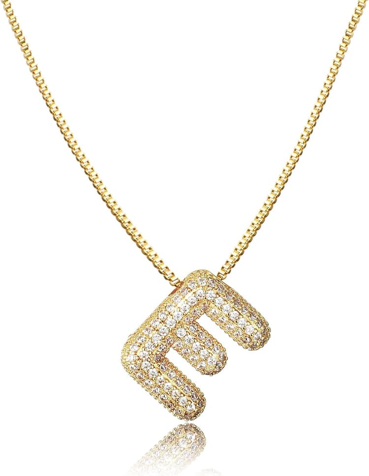 Bubble Initiales Collier Femme Argent Or Chaîne avec Lettre Prénom Bling Pendentif Alphabet A-Z Personnalisé Chain Acier Inoxydable Cadeaux Bijoux pour Femmes Filles 45+5CM