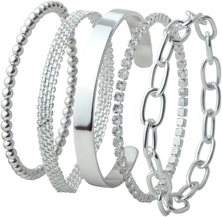 14K Gold Bangles Braclet Set Jewellery for Women, Layered Mixed Texture Bangle and Bracelet Styles, Delicate Stackable Wristwear Gifts for Everyday Outfits and Special Occasions