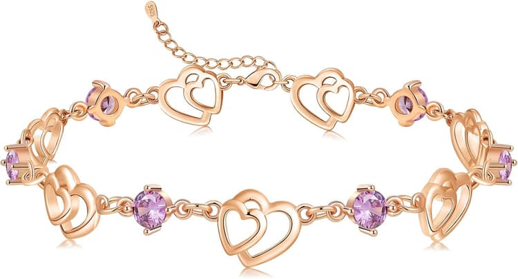 Bracelet pour femme en argent sterling 925 avec cœur - Cadeau pour elle - Saint-Valentin - Anniversaire