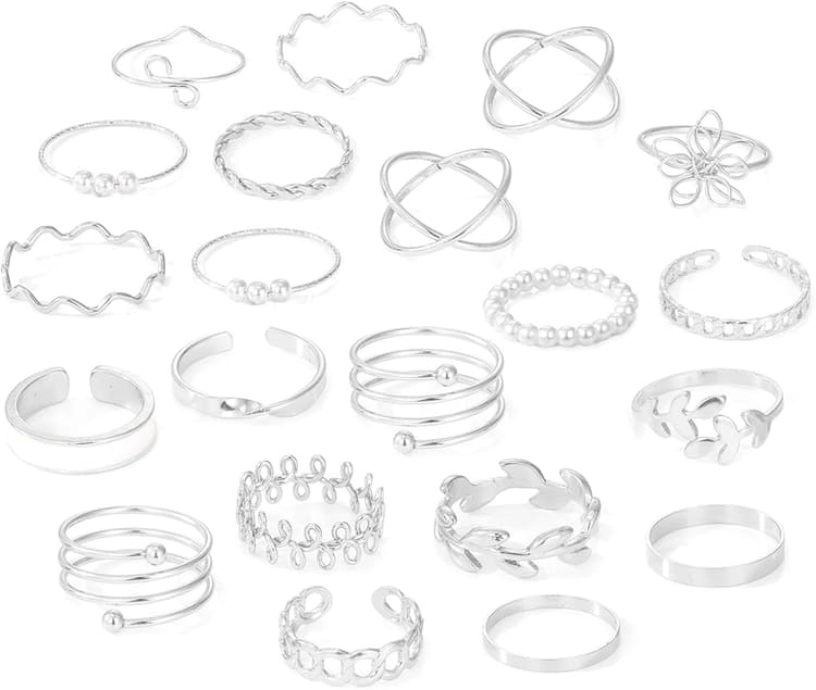 Hifot 22 Pièces Knuckle Bague Argent Femme Ado Phalange Empilable Bague Perle Fleur Bohème Vintage Réglable Bague Ouverte Femme Cadeau