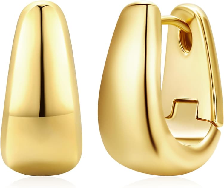 Small Chunky Hoop Earrings for Women 14k Real Gold Plated 925 Sterling Silver Post Oval Hoop Earrings Hypoallergenic Thick Huggie Hoops Earrings Jewelry Gifts for Women