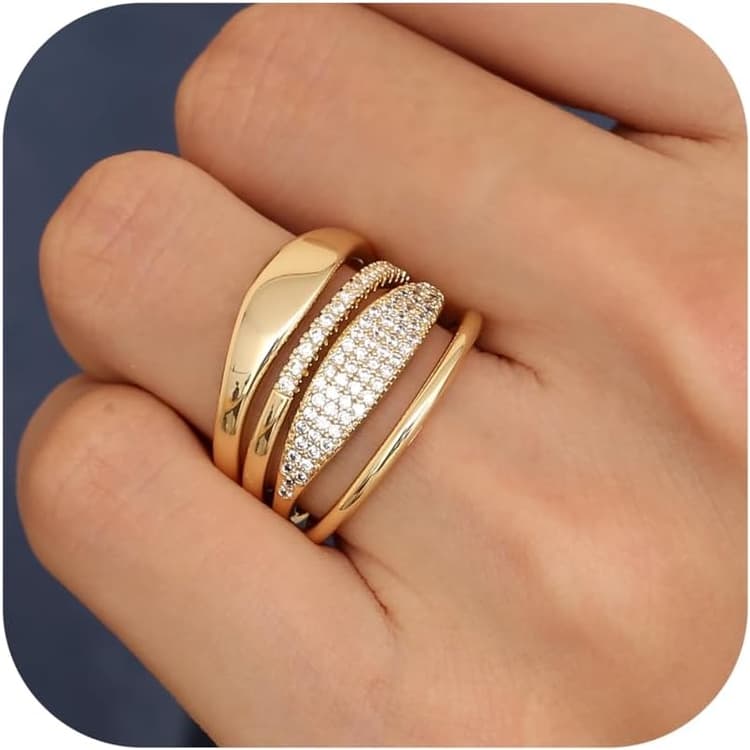 Chriscoco 4Pcs Bague Femme Or Bague Plaqué 14 Or Femme Alliance Femme Bague Fiançailles Zircone Cubique Bague De Promesse Lot Bague Or- Avec Boîte À Bijoux