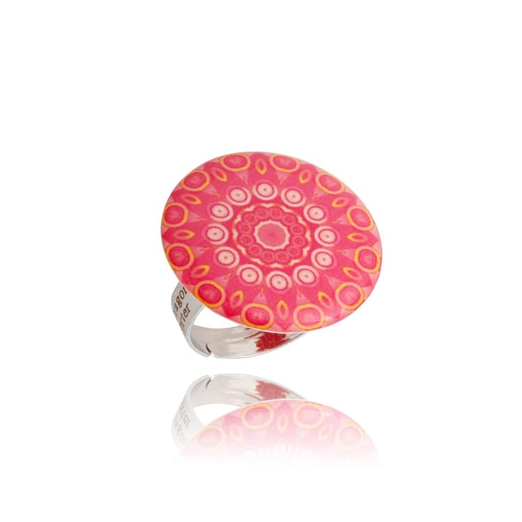 Boho Grosse Ronde Bagues Fantaisie Réglable Mandala Design Bijoux pour Femme (Style 15 - Corail Rouge)