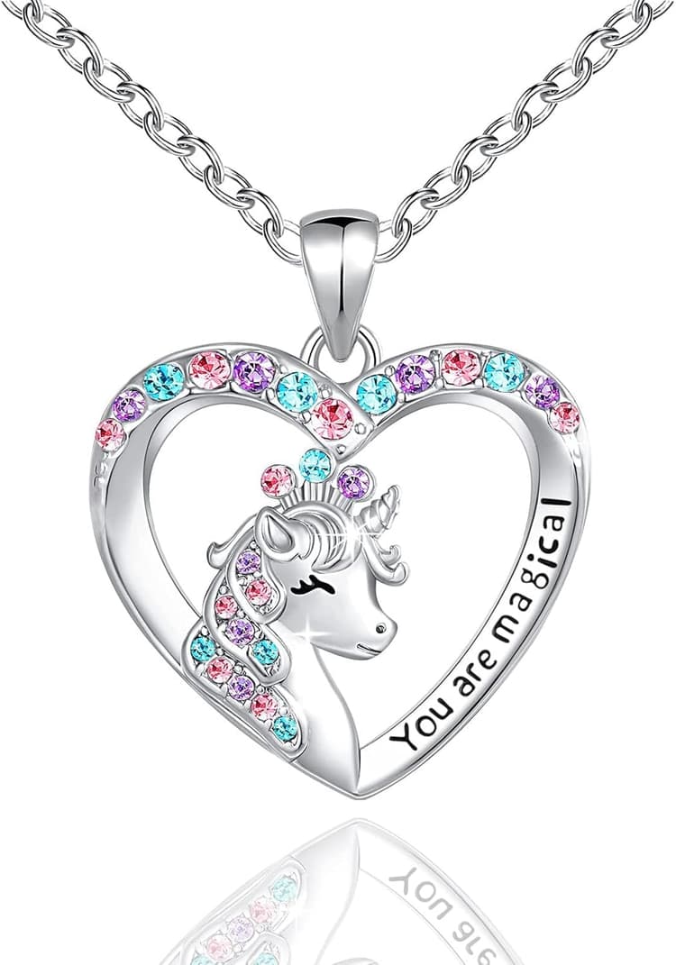 You are Magical Unicorn Necklace for Girls Crystal love heart Pendant Necklaces Jewelry Gifts for Girls Daughter Granddaughter Niece Birthday christmas