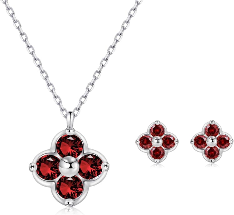 Parure Bijoux Femme Trèfle à quatre feuilles Petit Délicate Boucles d'oreilles et Collier Argent 925 Bijoux Cadeau Noel Saint Valentin Anniversaire