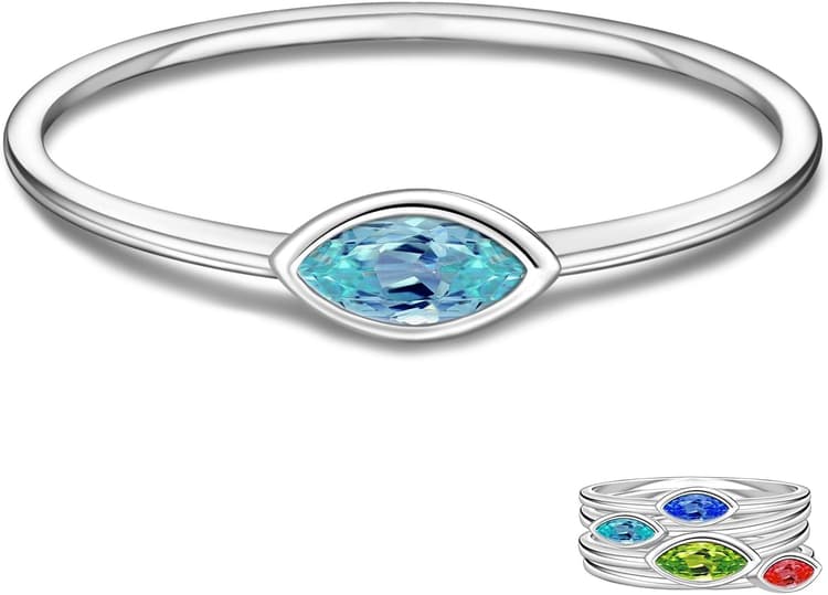 Stackable Birthstone Ring for Mother - 925 sterling silver 12 Month Birthstone Ring Mother Daughter Rings Mothers Day Stackable Birthstone Jewelry Gifts for Women