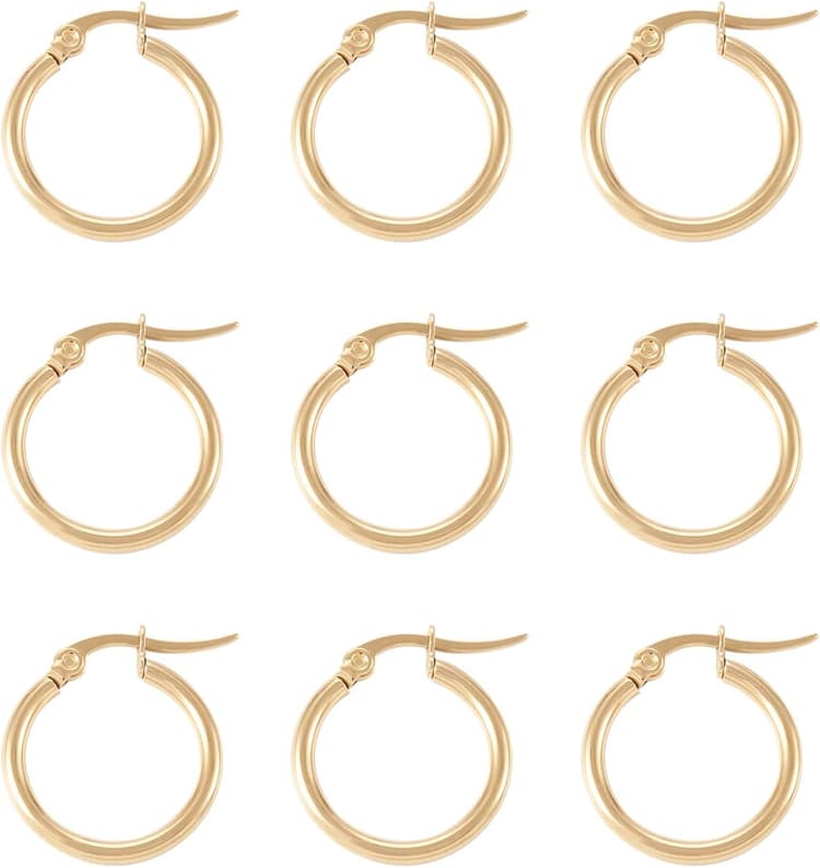 PandaHall Lot de 6 paires de petites créoles rondes en acier inoxydable hypoallergénique - pour la fabrication de bijoux pour femmes et filles - Doré, 20 mm