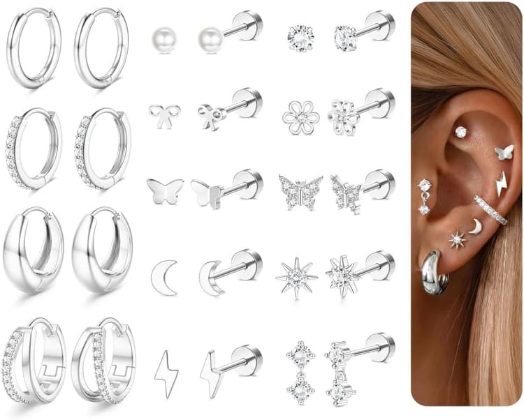 Dochais 14 Paires Boucles d'Oreilles Femme Acier Chirurgical 316L Or Argent Boucles d'Oreilles Créoles Petites Hypoallergéniques Lot Boucle d Oreille Piercing Oreille Helix Cartilage Conch Bijoux