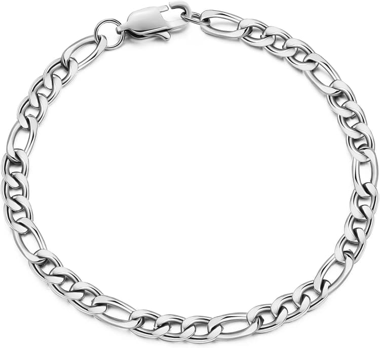 Bracelets Gourmette Homme Argent/Or Figaro 1+3 Chaîne Bracelet Homme Acier Largeur 6mm/9mm,Longueur 19mm/21mm