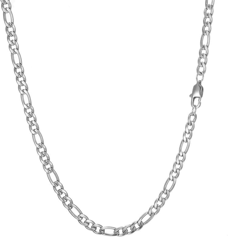 Chaîne Figaro 1+3 Homme Collier en Acier Inoxydable Argent Or Noir 5mm de Large 46-90cm Bijoux Cadeau