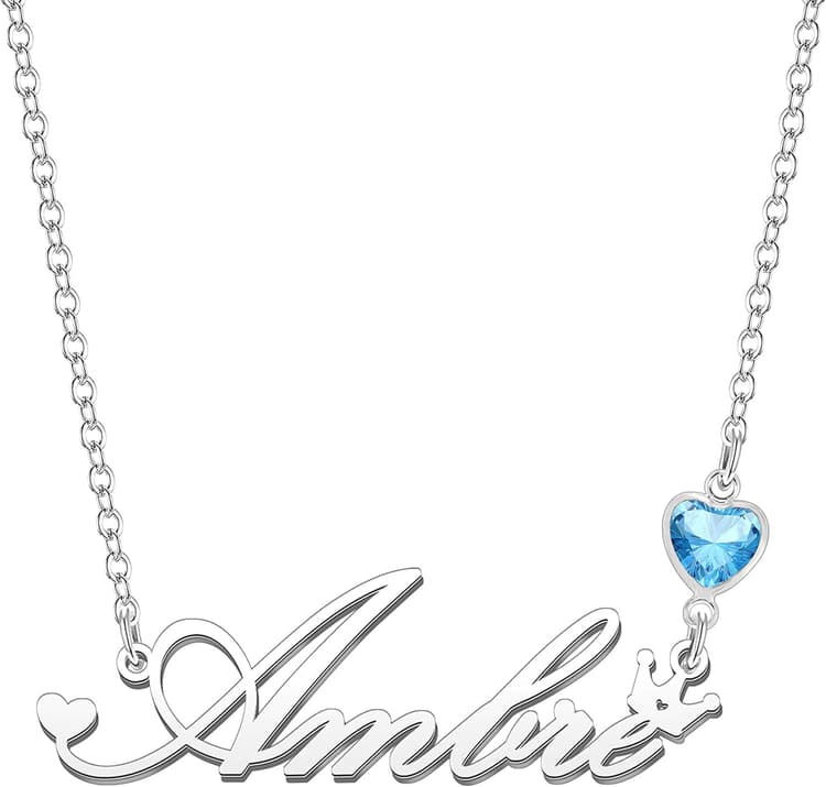 Kraven Collier de Nom Personnalisé Pierre de Naissance Initiale Plaque de Nom Tour de cou Personnalisé Anniversaire Mère Noël Cadeaux pour Femmes Filles Adolescentes Fille