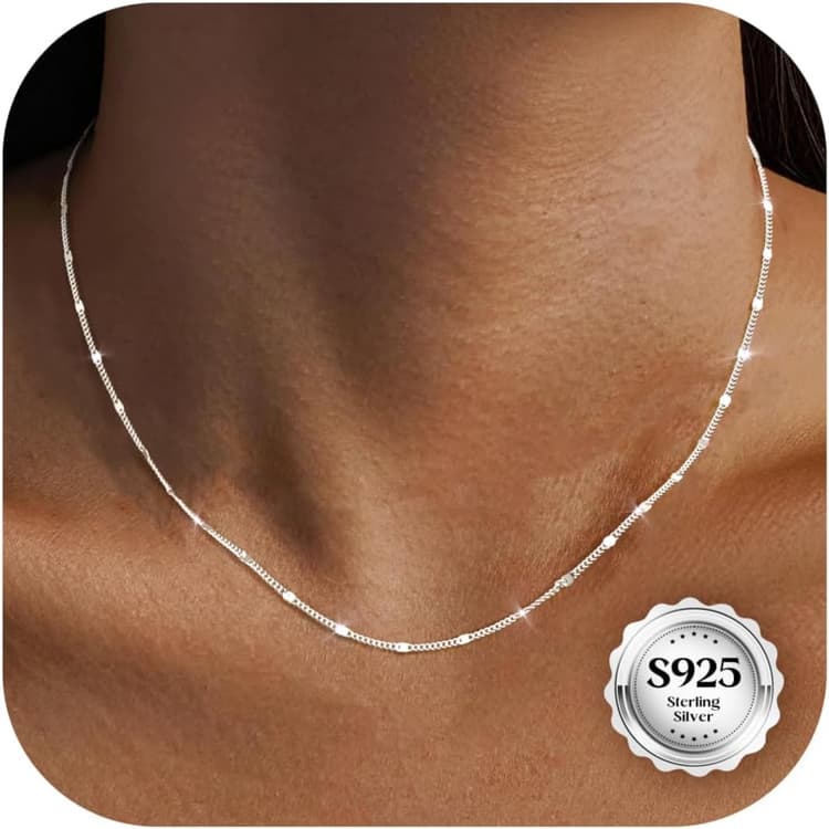 CASSIECA Chaîne Argent Femme 925 Or 18K Chaine Argent Massif Collier Femme Collier Disque Ras de Cou Solide Fin Chaine Largeur 1.2mm Longueur 41-61cm