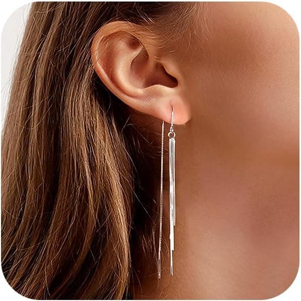 ASH'S CHOICE Boucles d'Oreille Femme Argent, Boucle d'Oreille Pendante, Longues, Classique Brillant, Post en Argent 925, Hypoallergénique, Plaqué or 14 Carats, Bijoux Cadeaux