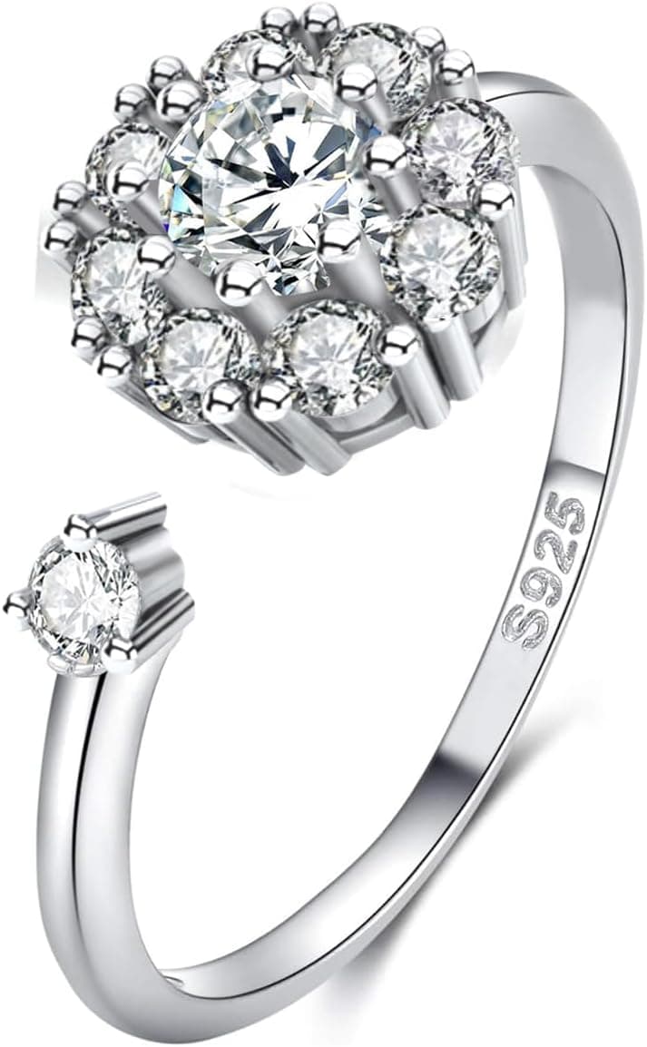 Bague en moissanite pour femme, diamant cultivé en laboratoire de 1-2CT, argent 925 plaqué or blanc 18K, bague ouverte réglable, bague de fiançailles.