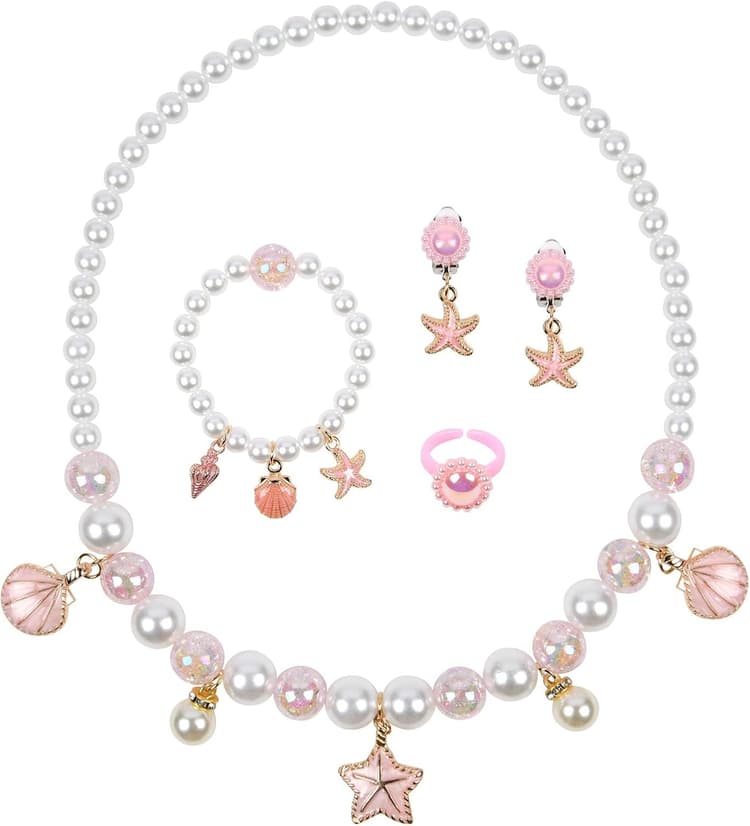 OSDUE Bijoux, Sirène Ensemble de Bijoux, Collier Bracelet Bague Boucles d'oreilles Set 5 Pièces, Princesse Anniversaire Noël Cadeau