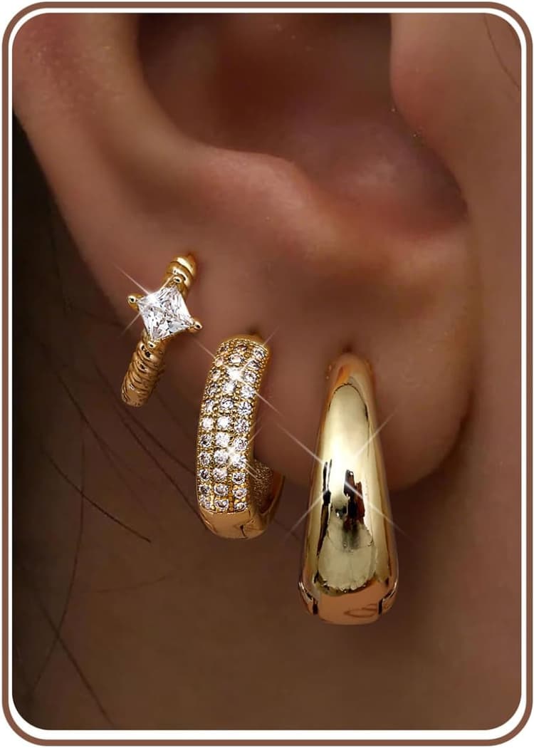 MILACOLATO 3 Paires Boucles d'Oreilles Créoles Or Femme en Argent 925 Petite Creole Hypoallergénique 14K Plaqué Or Boucles d'Oreilles Creoles Ensemble pour Femmes Piercings Oreille Bijoux