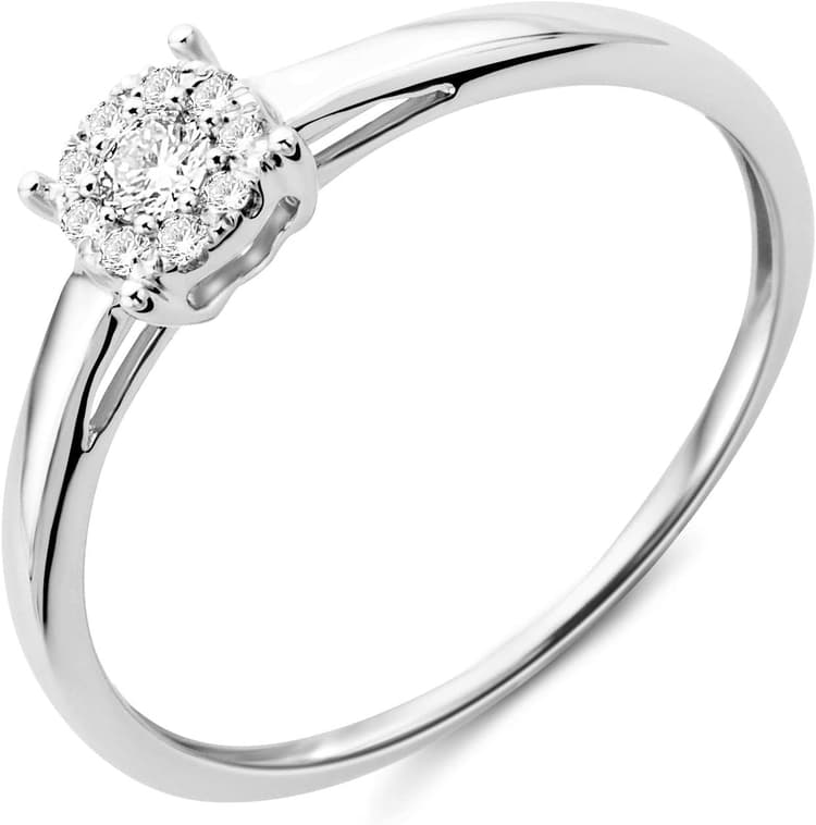 Miore Bague Femmes Bague de Fiançailles avec Diamants en Or Blanc 9 Karat / 375 Or Diamants Brillants 0.10 Carat, Bijoux