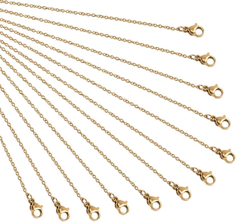 nbeads 20 Brins 50 cm Chaîne en Acier Inoxydable Doré avec Fermoir Mousqueton Chaîne de Collier pour Loisirs Créatifs, Pendentifs, Colliers, Bracelets, Bricolage, Fabrication de Bijoux