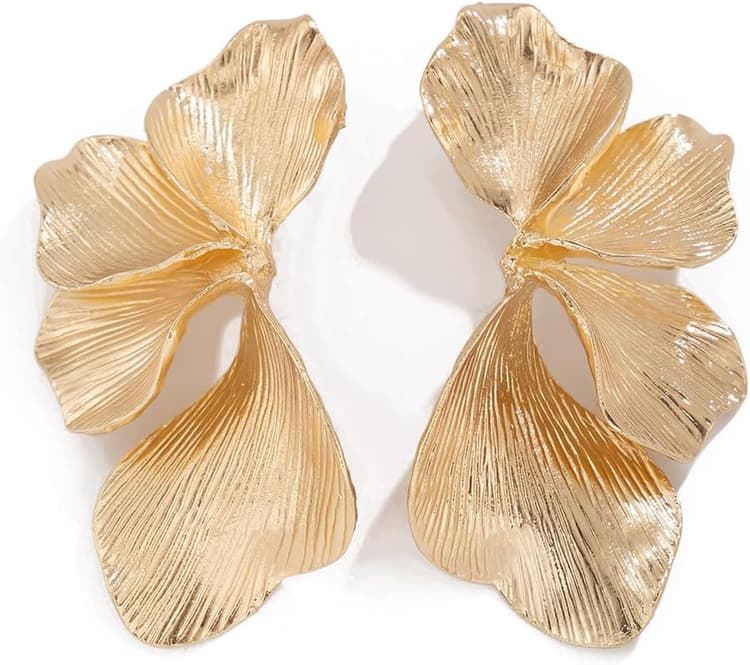 Boucles D'oreilles Pour Femmes Grandes boucles d'oreilles en forme de fleur dorées Longues Esthétiques De Pétales Irréguliers en métal Hypoallergénique bijoux pour filles