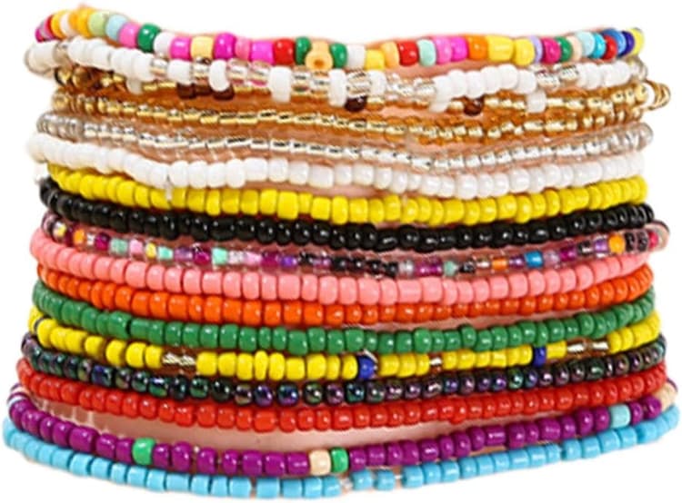 16 Pièces Bracelet de Cheville Perle Faits à la Main, Bracelets de Boho en Perles, Bracelet de Cheville Fait Main, de Perlé Ensemble Plage Boho Filles Femmes