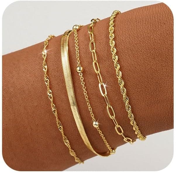 BERISO Gold Bracelets for Women, Elegant Adjustable 14K Gold Plated Bracelet for Women, Trendy Minimalist Dainty Gold Bracelet for Everyday Wear