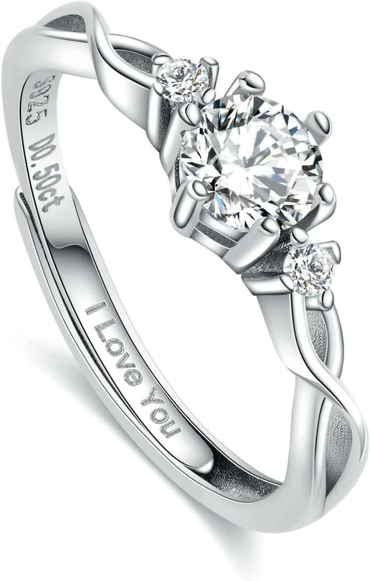 ANAZOZ Moissanite Rings for Women, Promise Rings for Women S925 Sterling Silver 0.5ct D Color VVS1 Moissanite Engagement Ring Adjustable, with GRA Certificate