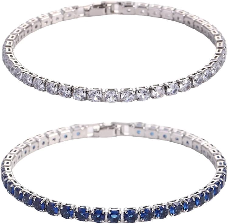 2 Pcs Cristal Bracelet Amitié Femme Bracelets, Bracelet Tennis serti de Pierres de Couleurs et Blanches en Zircons, Soeur Maman Cadeau Anniversaire pour Femme