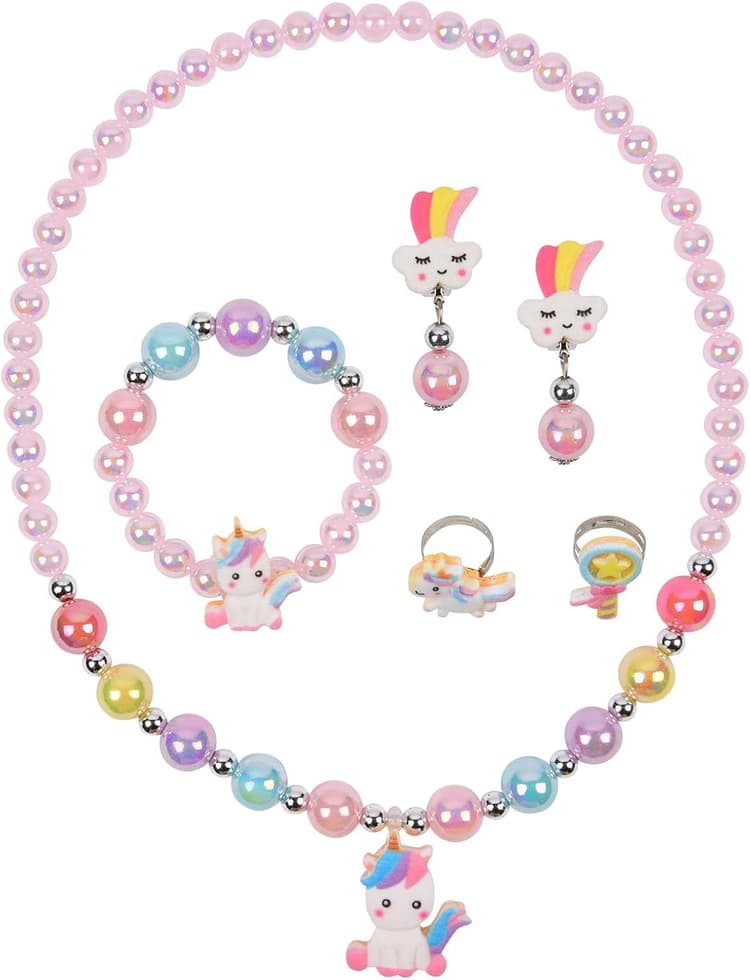 OSDUE Bijoux Enfants, Ensemble de Bijoux, Petites Filles Collier Bracelet Bague Boucles d'oreilles Set 6 Pièces, Princesse Anniversaire Noël Cadeau pour Fille