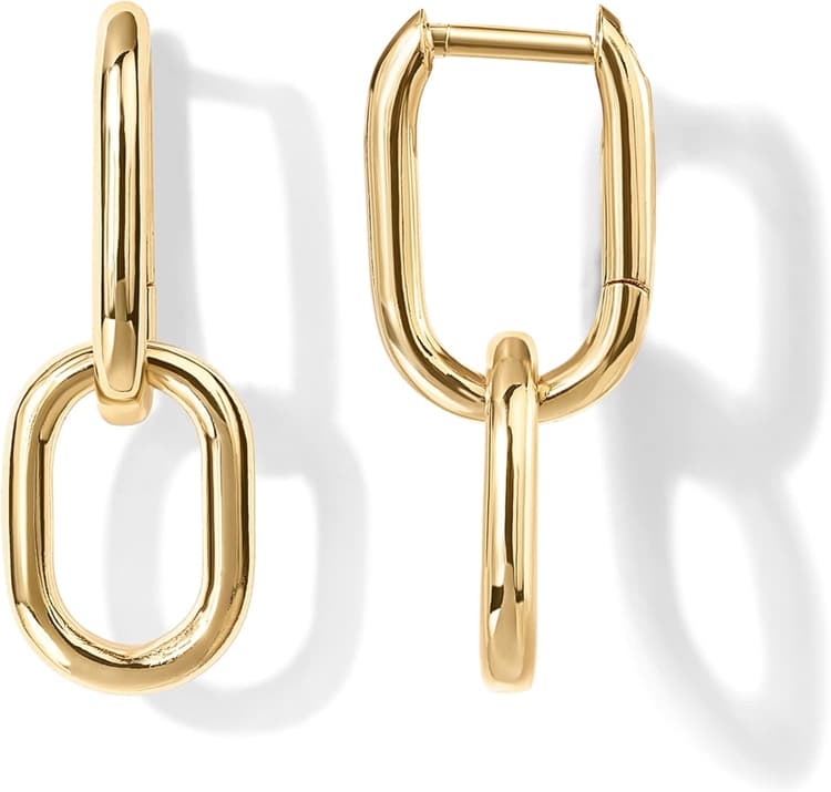 PAVOI 14K Gold Plated Convertible Paperclip Earrings for Women - Trendy Paper Clip Link Huggie Hoop Earrings - Chain Link Drop Dangle Hoops with Cubic Zirconia - Two-Toned Statement Jewelry