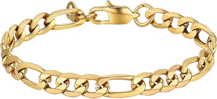 PROSTEEL Gourmette Homme Chaîne Bracelet Figaro 6mm/9mm/13mm en Acier Inoxydable/Plaqué Or/Noir, 19cm/21cm/23cm de Long