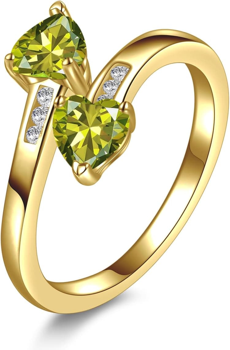 Yaresul 1CT Adjustable Women Heart Ring 14K Gold Plated Birthstone Rings for Women Promise Ring for her Simulated Gemstone Statement Stackable Band Width 2mm Open Size 5~9