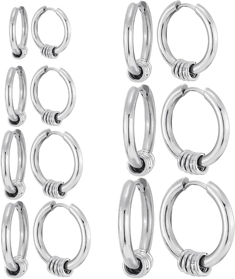 7 Paires Acier Inoxydable Boucles d’Oreilles Anneau Homme Femme Boucles d Oreilles Créole, Boucle d Oreille Homme Anneaux, Boucle d'oreille Femme Creole, Boucle d Oreille Petite Avec 5 anneaux
