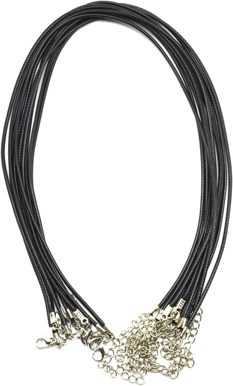 Cordon de Collier Wax Cordon de Collier en Cuir Artificiel Collier Mousqueton en Corde Tressée DIY Collier Pendentif Accessoires Cordon de Collier Unisexe,10 Pcs,Noir.