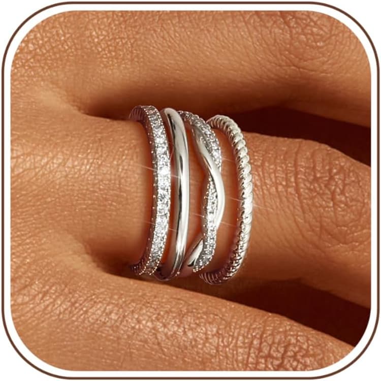 Florideco Stackable Rings for Women Non Tarnish Dainty 14K Gold Plated Stackable Thin Rings Cubic Zirconia Thumb Ring Set Trendy Statement Promise Wedding Bands Engagement Rings for Women Size 5-10