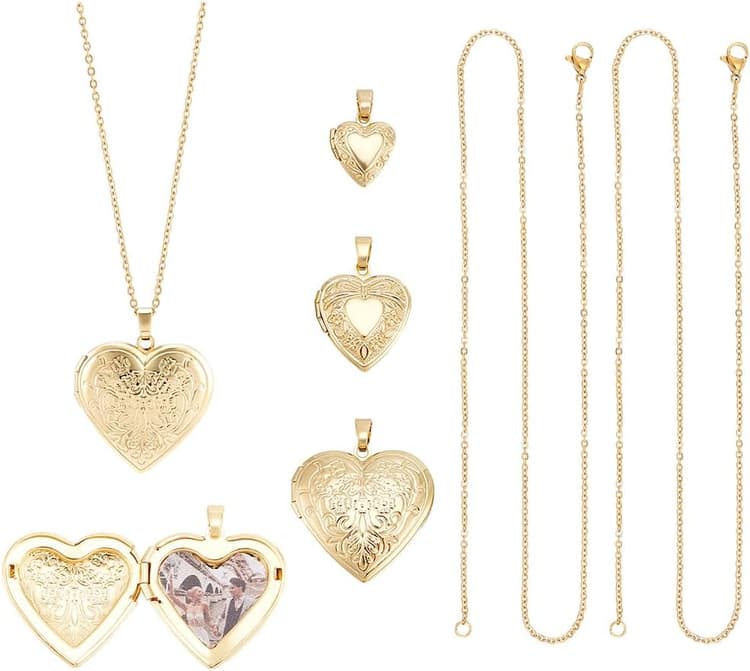 UNICRAFTALE 3pcs 3 styles Breloques Cœur pour Cadre Photo Breloques Médaillon Plaqué Or 18 carats Pendentifs Collier Chaîne Bouquet Breloque pour la Fabrication de Bijoux de Mariage