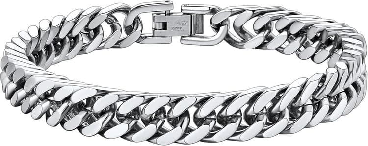 ChainsHouse Stainless Steel Cuban Link Bracelet, 8mm/12mm/17mm Width, 7.5"/8.3"/9", 18K Gold Plated Chain Wrist Bracelets for Men Women, Send Gift Box