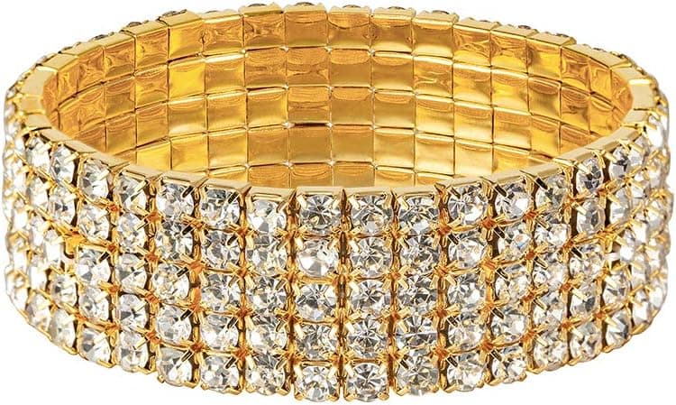 YINLI Sparkling Strand Crystal Rhinestone Stretch Tennis Bracelet Bridal Bridesmaid Bangle