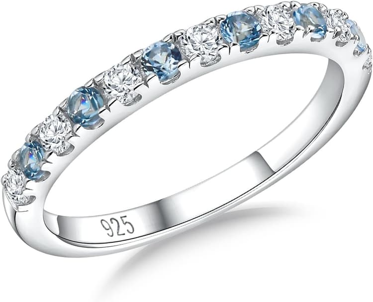 Birthstone Rings Eternity Band 925 Sterling Silver/Yellow Gold-Plated Created Gemstone Stackable Wedding Band 2.7mm Thin Half Eternity Rings for Women Size 6 to 10